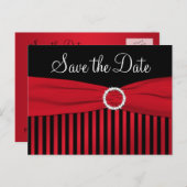 Black and Red Striped Save the Date Postcard (Front/Back)