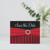 Black and Red Striped Save the Date Postcard (Standing Front)