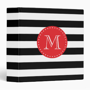 Black and Red Stripes Custom Monogram 3 Ring Binder