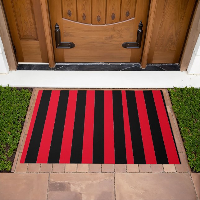Black and Red Stripes Doormat (Outdoor)