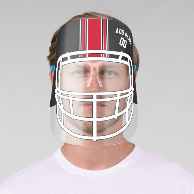 Black and Red Stripes Football Helmet Custom Name Face Shield (Insitu)