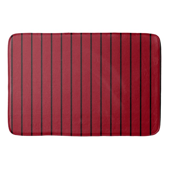 Black and Red Stripes Geometric Pattern Bath Mat (Front)