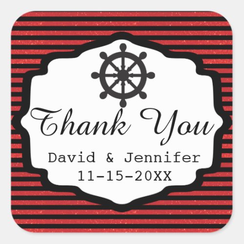 Black and Red Stripes  Nautical Square Sticker