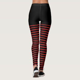 Women's Red And Black Stripe Leggings
