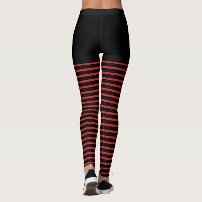 Black and Red Stripes Pattern Striped Leggings (Back)