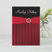 Black and Red Stripes with White Wedding Invite (Standing Front)