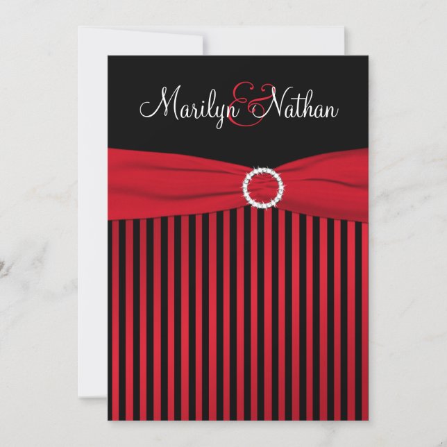 Black and Red Stripes with White Wedding Invite (Front)