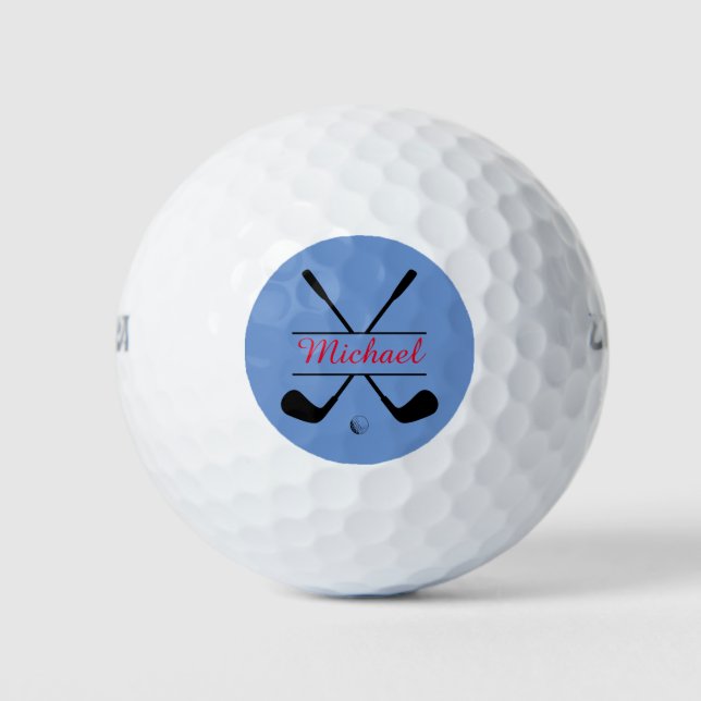 Black and Red Stylish Logo and Name Golf Player Balls (Front)
