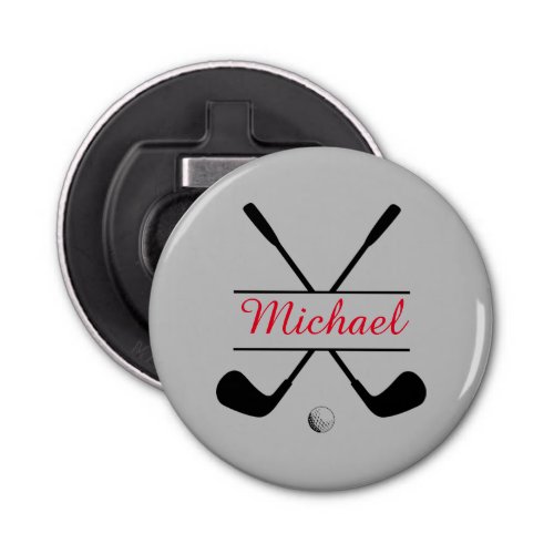 Black and Red Stylish Logo and Name Golf Player Bottle Opener