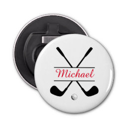 Black and Red Stylish Logo and Name Golf Player Bottle Opener