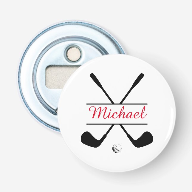 Black and Red Stylish Logo and Name Golf Player Bottle Opener (Front)