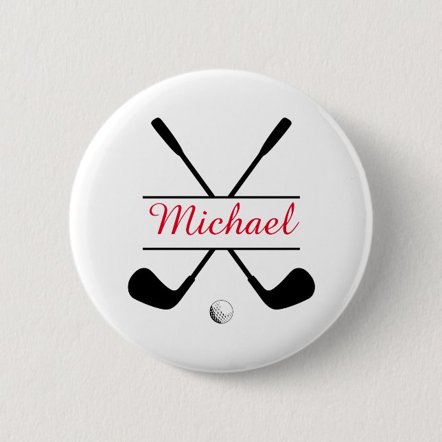 Black and Red Stylish Logo and Name Golf Player Button (Front)
