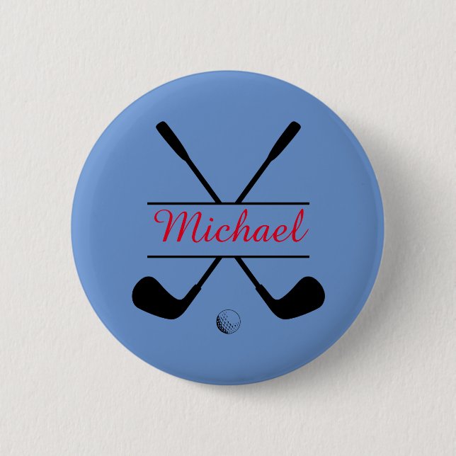 Black and Red Stylish Logo and Name Golf Player Button (Front)