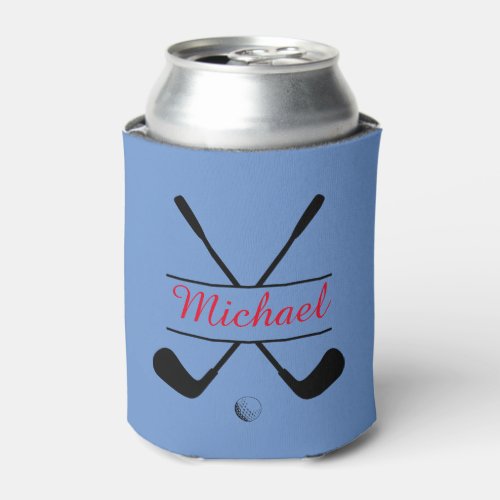 Black and Red Stylish Logo and Name Golf Player Can Cooler