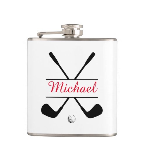 Black and Red Stylish Logo and Name Golf Player Flask