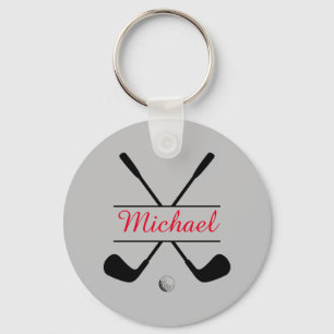 Black and Red Stylish Logo and Name Golf Player Keychain