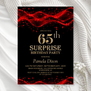Black and Red Surprise 65th Birthday Party Invitation