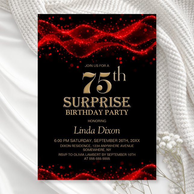 Black and Red Surprise 75th Birthday Party Invitation (Creator Uploaded)