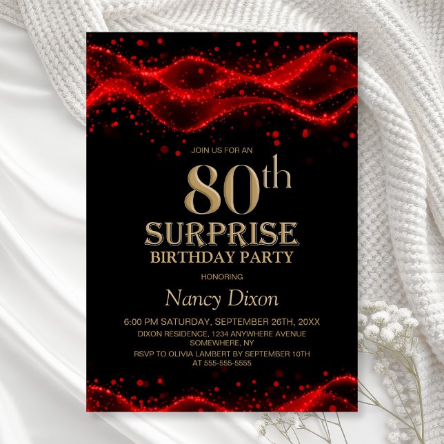 Black and Red Surprise 80th Birthday Party Invitation (Creator Uploaded)