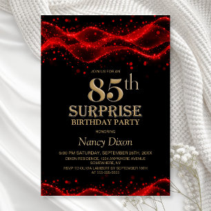 Black and Red Surprise 85th Birthday Party Invitation