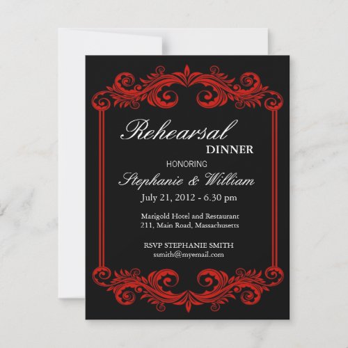 Black and Red Swirl Rehearsal Dinner Invitation