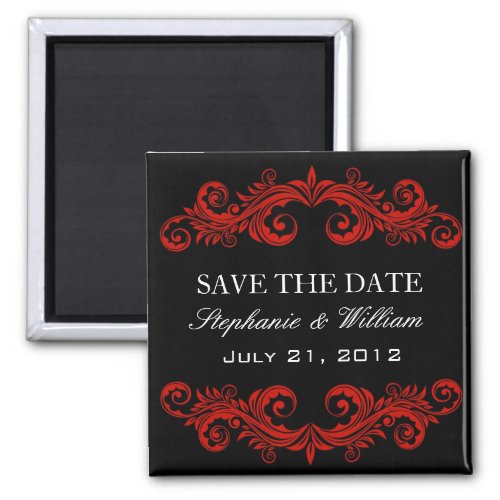 Black and Red Swirl Save The Date Magnet