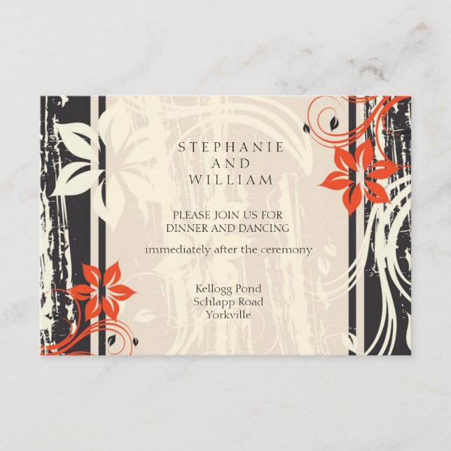 Black and Red Swirl Wedding Reception Card (Front)