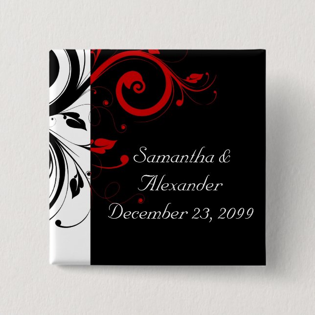 Black and Red Swirly Vines Pinback Button (Front)
