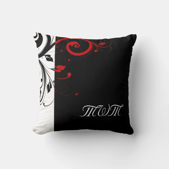 Black and Red Swirly Vines Throw Pillow (Front)