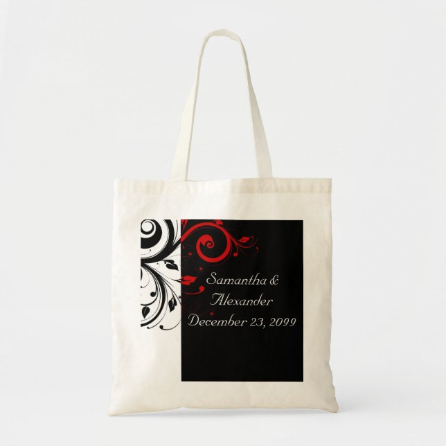 Black and Red Swirly Vines Tote Bag (Front)