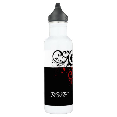 Black and Red Swirly Vines Water Bottle