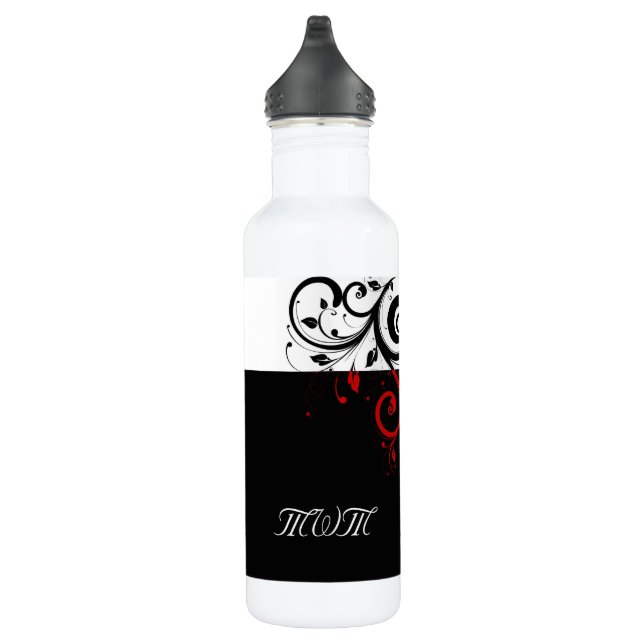 Black and Red Swirly Vines Water Bottle (Right)
