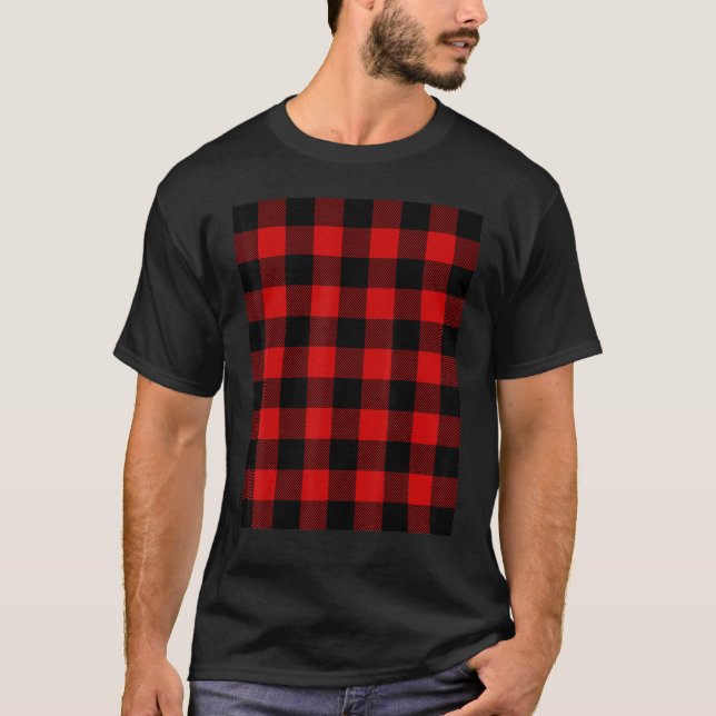 Black And Red Tartan Buffalo Plaid Pattern T-Shirt (Front)