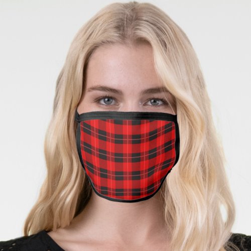 Black and red tartan plaid pattern face mask