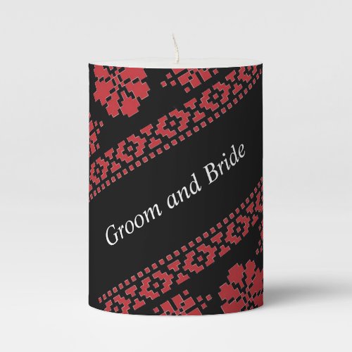 Black and Red Tatreez Wedding Favor Candle