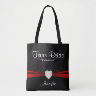 Red Damask Pattern Bags Handbags Zazzle Black And Red Team Bride Tote Bag