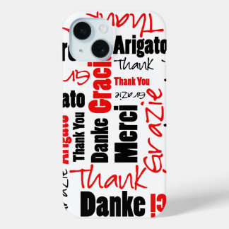 Black and Red Thank You Word Cloud iPhone 15 Case