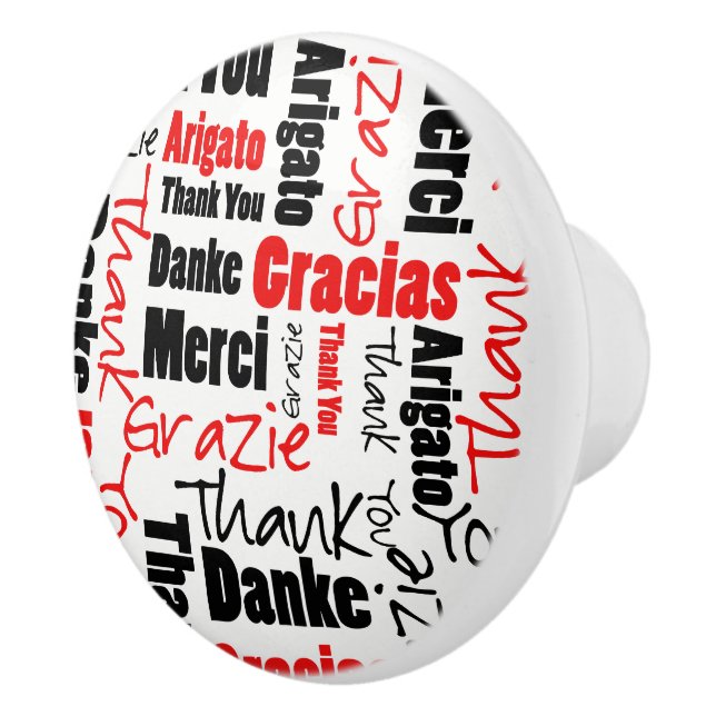 Black and Red Thank You Word Cloud Ceramic Knob (Right)
