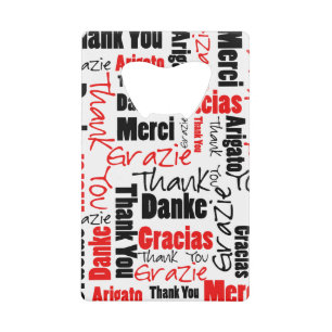 Black and Red Thank You Word Cloud Credit Card Bottle Opener