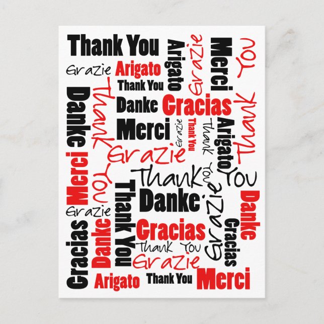 Black and Red Thank You Word Cloud Postcard (Front)