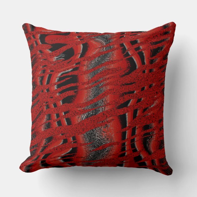 Black and Red Tiger Abstract Throw Pillow (Front)