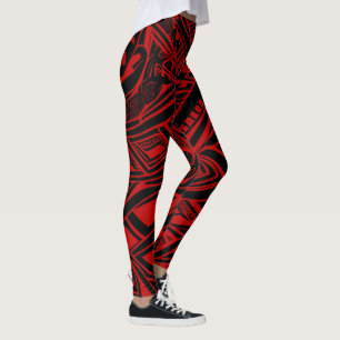 Black And Red Tribal Abstract Leggings