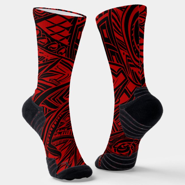 Black And Red Tribal Abstract Socks (Angled)