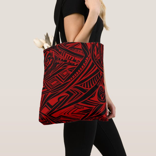 Black And Red Tribal Abstract Tote Bag (Close Up)