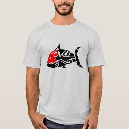 Black and Red Tribal Fish T-shirt