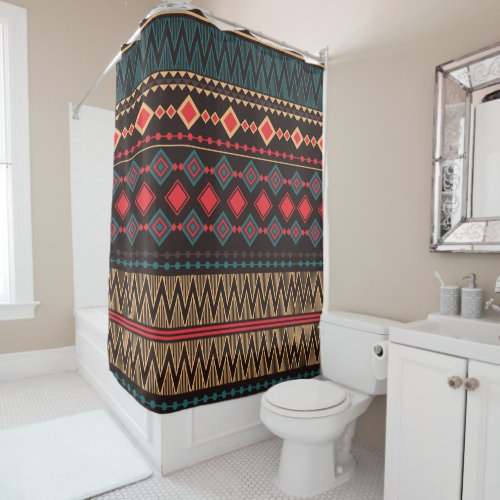 Black and Red Tribal Pattern Shower Curtain