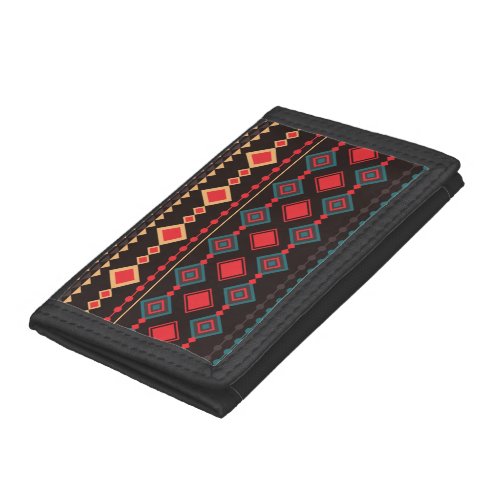 Black and Red Tribal Pattern Trifold Wallet