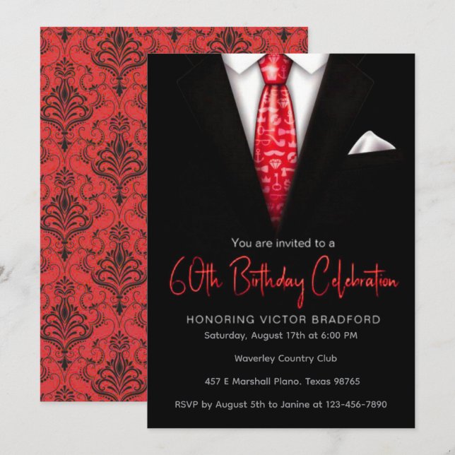 Black and Red Tuxedo Birthday Event Invitation (Front/Back)