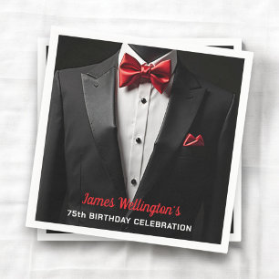 Black and Red Tuxedo Birthday Event Napkins