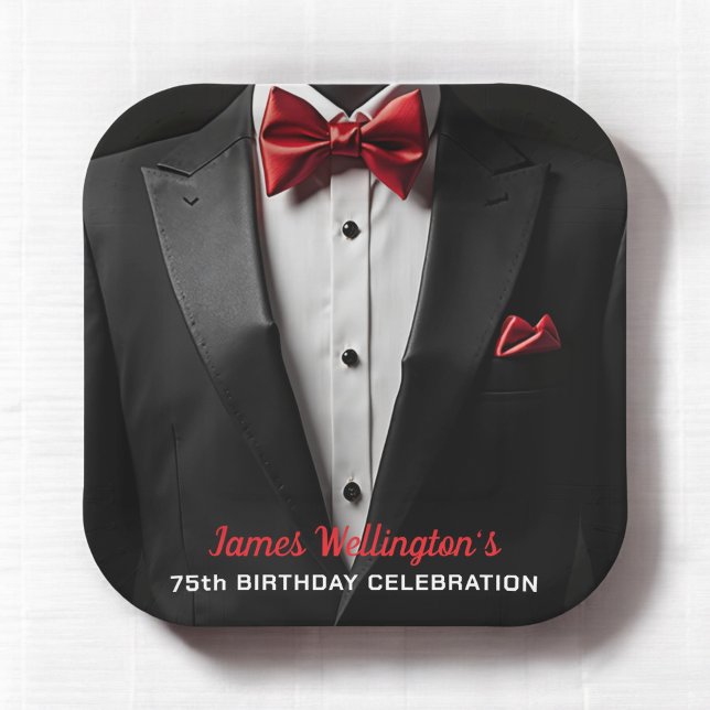 Black and Red Tuxedo Birthday Event Paper Plates (Creator Uploaded)